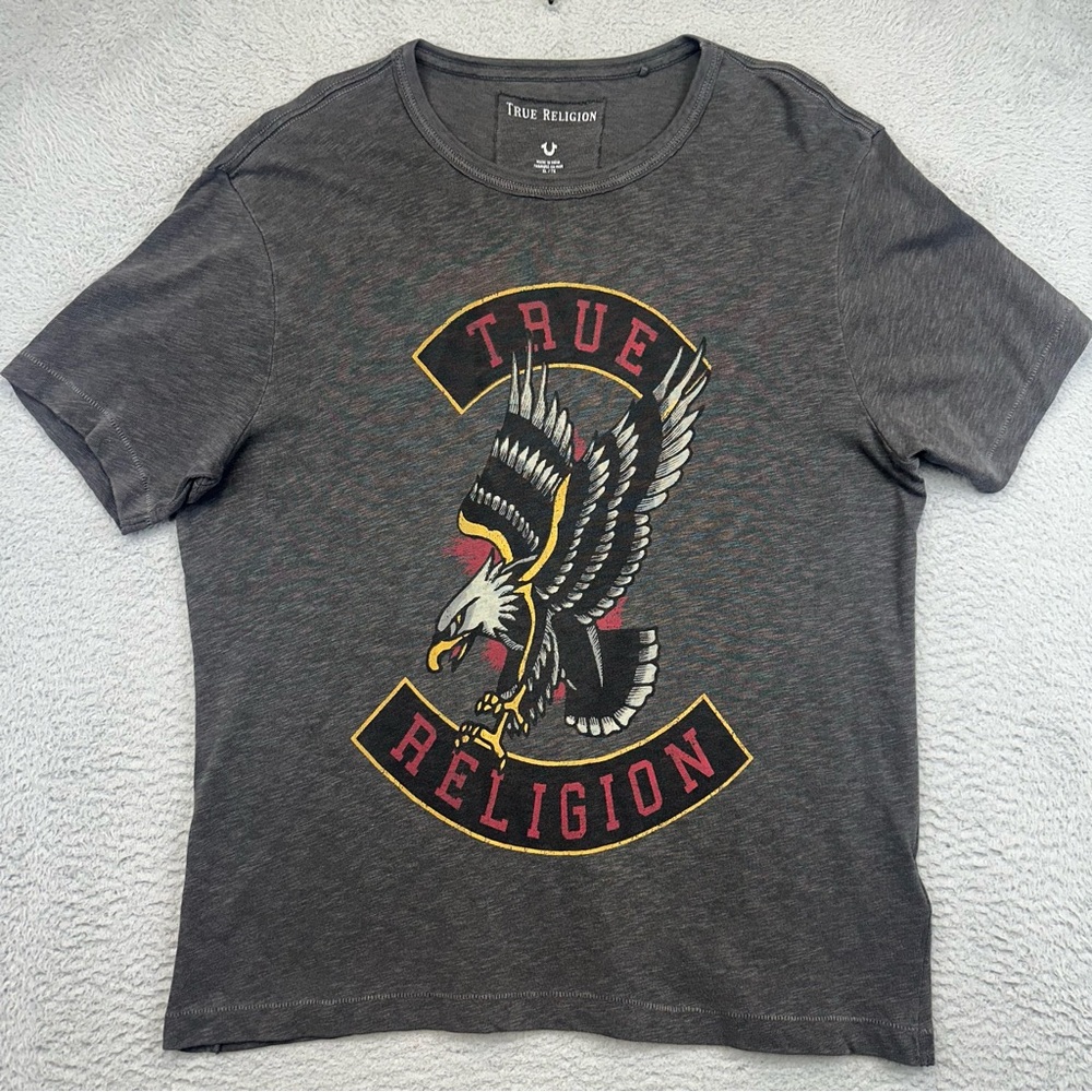 True Religion Shirt Mens XL Gray True Eagle Tee American Traditional Cotton Rock